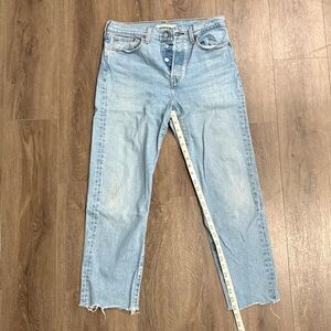 Levi's Wedgie Straight Raw Hem Jeans - Light Blue